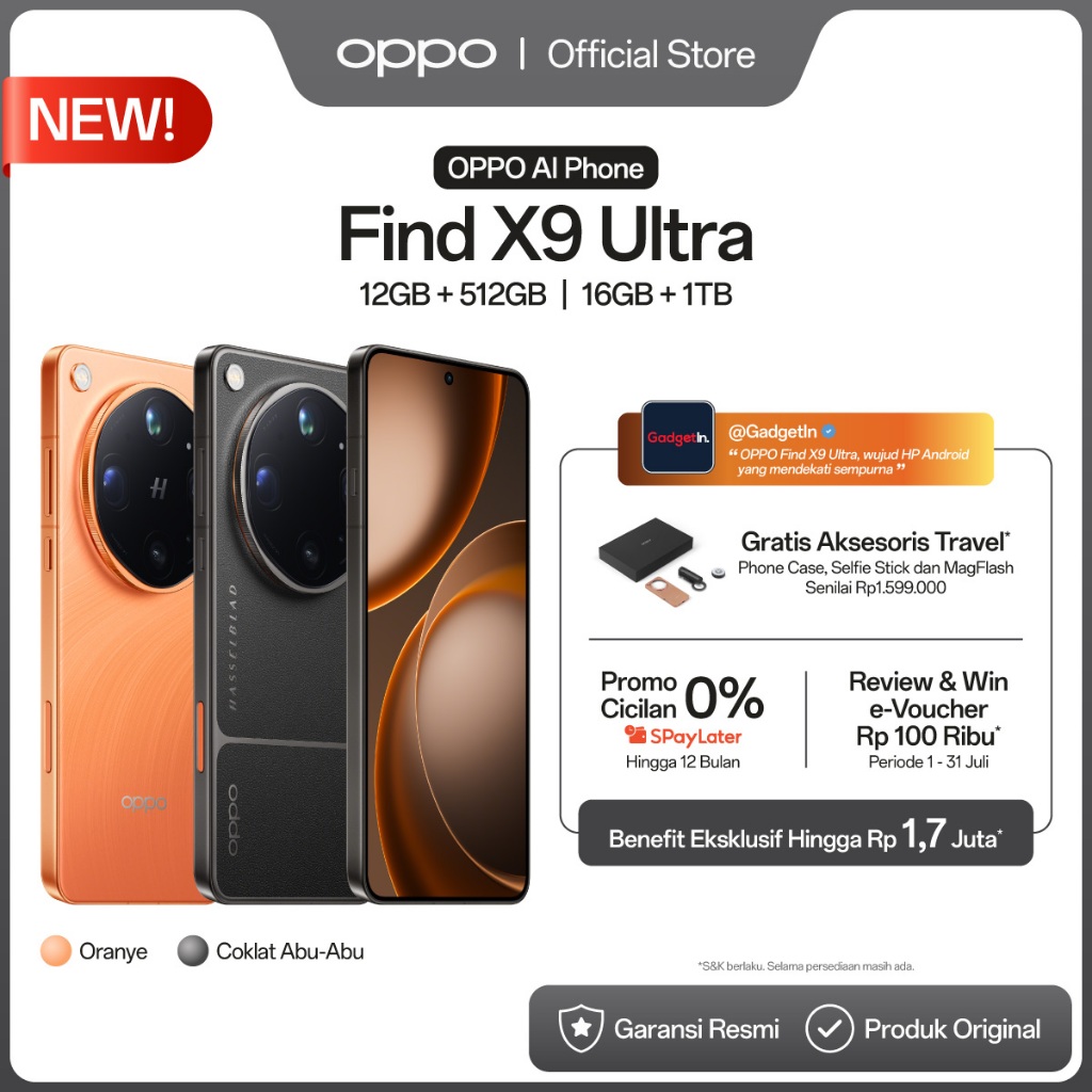Terlaris [NEW] OPPO Find X9 Ultra 12+512GB & 16GB+1TB [Hasselblad 50MP 10x Optik Telefoto, Kamera