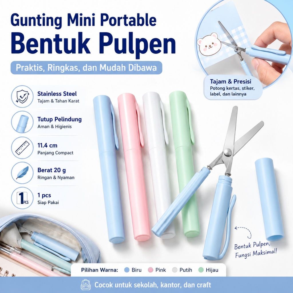 Jual Gunting Mini Portable Bentuk Pulpen Gunting Lipat Stainless Steel Alat Tulis Sekolah Kantor | Shopee Indonesia
