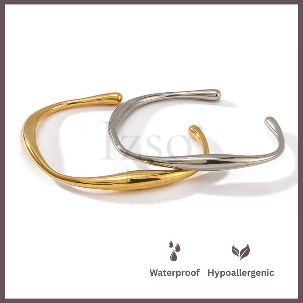 Jual Izso Jewels - Kori Bangle - Classic Open Cuff Bangle Stainless Steel - Gelang Statement Asymmetry | Shopee Indonesia