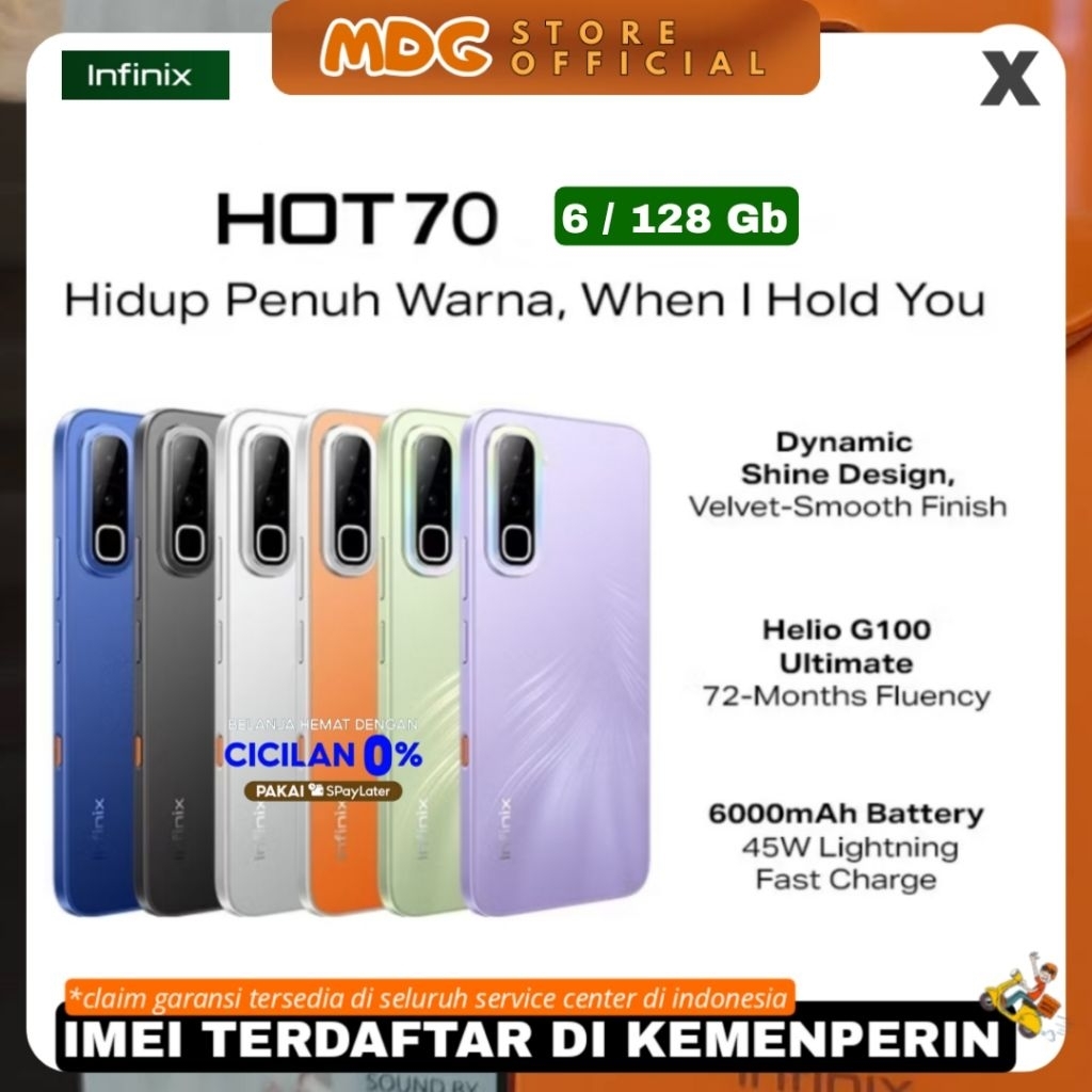 Infinix Hot 70 RAM 6/128 GB Garansi Resmi Helio G100 Layar 120Hz Baterai 6000mAh Kamera 50MP AI NFC