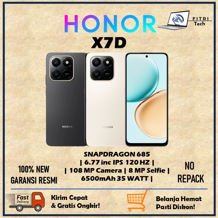HONOR X7D RAM 8GB ROM 512GB QUALCOMM SNAPDRAGON 685 6.77 INC IPS 120 HZ 108 MP CAMERA 8 MP SELFIE 6500 mAh 35 WATT CHARGING