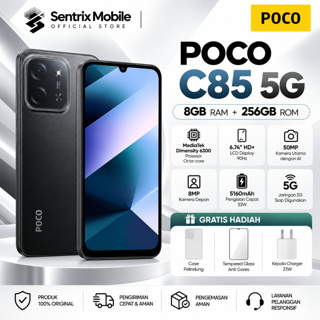 POCO C85 8GB 256GB HP 5G NFC Baterai 6000mAh 33W Fast Charging Layar 120Hz Kamera 50MP Ready Stock