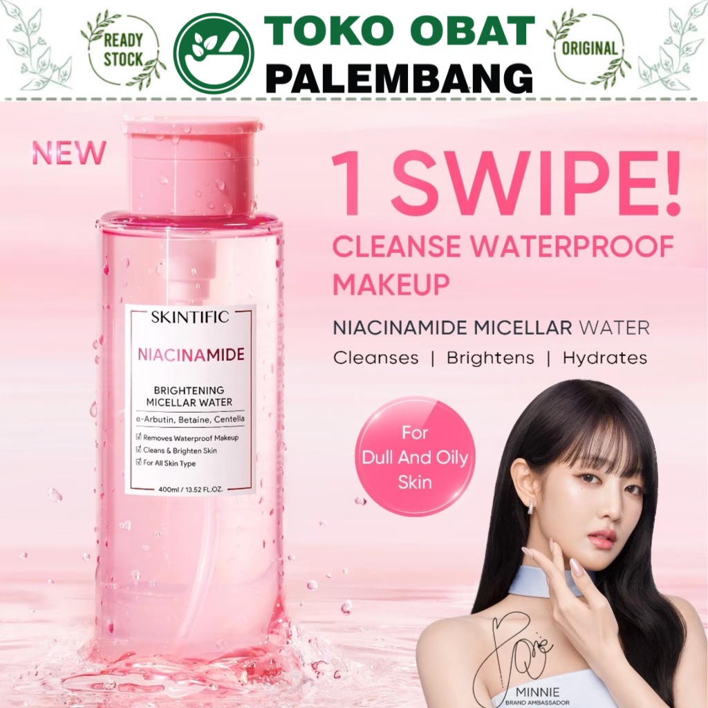 SKINTIFIC NIACINAMIDE BRIGHTENING MICELLAR WATER 400ML ARBUTIN BETAINE CENTELLA MAKE UP REMOVER WATERPROOF MAKEUP CLEAN BRIGHTEN SKIN
