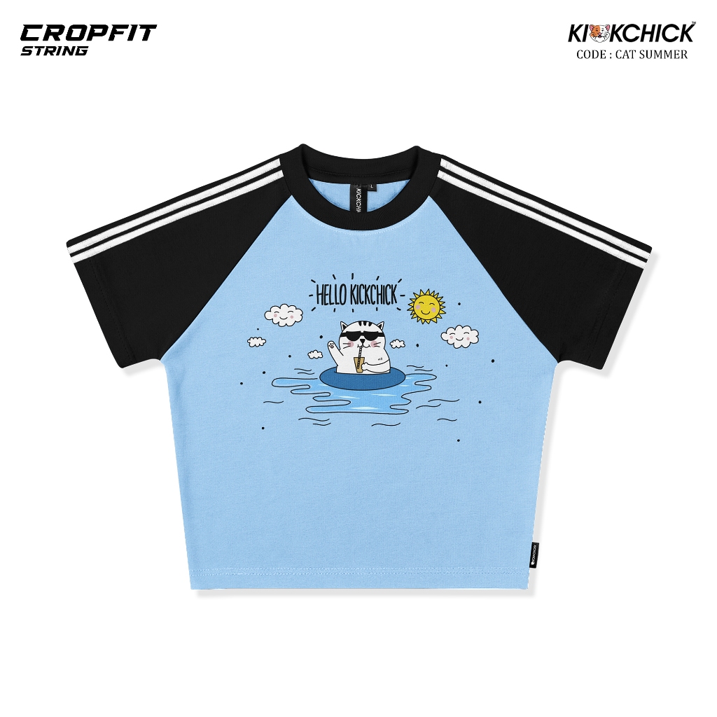 Jual Kickchick Croptop Slimfit String Cat Summer Baby Blue Black | Tshirt Crop | Kaos Atasan Croptee | KC-CSF-STRINGS004 | Shopee Indonesia