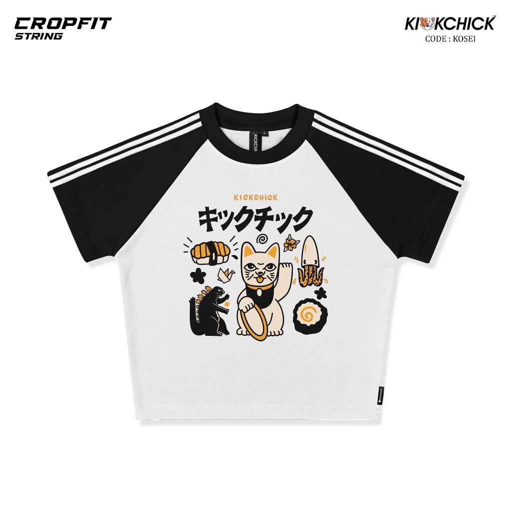 Jual Kickchick Croptop Slimfit String Kosei White Black | Tshirt Crop | Kaos Atasan Croptee | KC-CSF-STRINGS001 | Shopee Indonesia