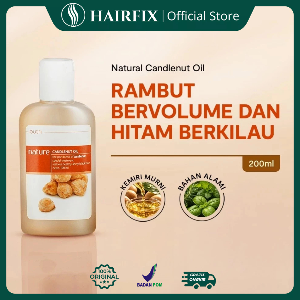 (BPOM) Putri Nature Candlenut Oil 100ml - Minyak Kemiri Menutrisi, Menguatkan & Mencerahkan Rambut Hitam