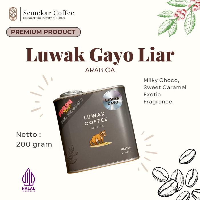 Semekar Coffee - Kaleng Biji Bubuk Kopi Arabika Luwak Liar Aceh Gayo Specialty Premium Gift