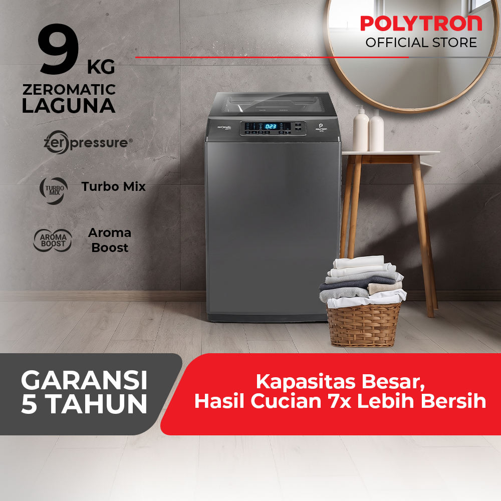 POLYTRON Mesin Cuci Top Loading 1 Tabung 9 Kg Zeromatic Laguna PAW 9028Y