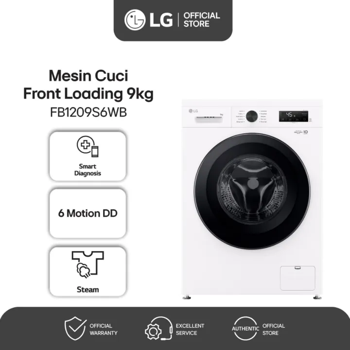 LG FB1209S6WB Mesin Cuci Front Loading 9kg - 6 Motion DD - Steam - Inverter Direct Drive White - Khusus Jabotabek | Lazada Indonesia