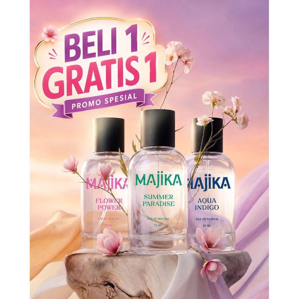 PROMO [by 1 get 1]Parfum Wanita MAJIKA Flower Power EDP 30 ML - Aroma Floral Segar, Ketahanan Hingga 8 Jam