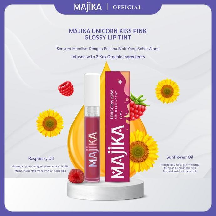 Color- Majika Unicorn Kiss Pink Glossy Lip Tint | 3 Ml | Tekstur Ringan I Glossy I Plumpy I Juicy