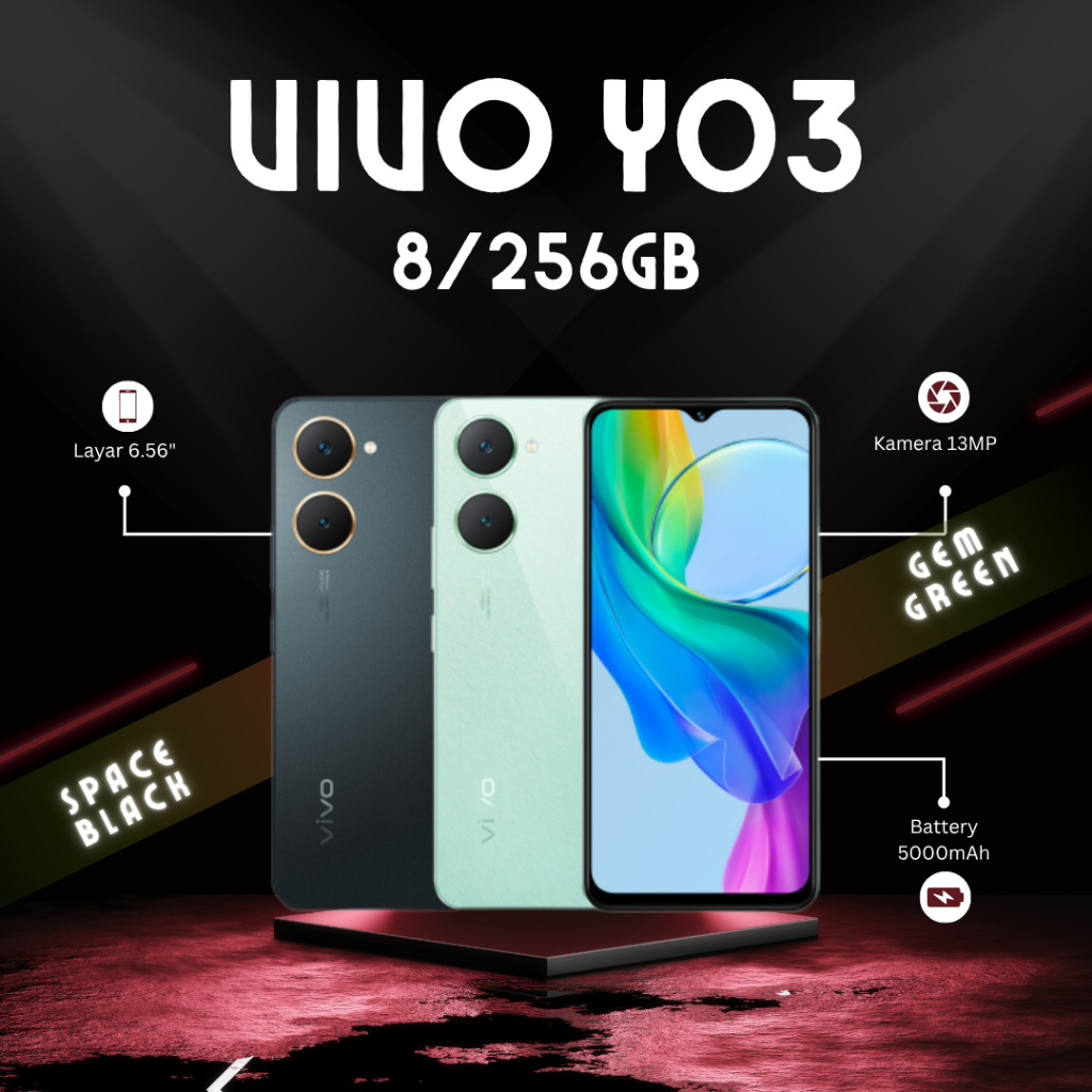 VIVO Y03 8GB 256GB SPACE BLACK GEM GREEN Baterai 5000mAh 13MP kamera